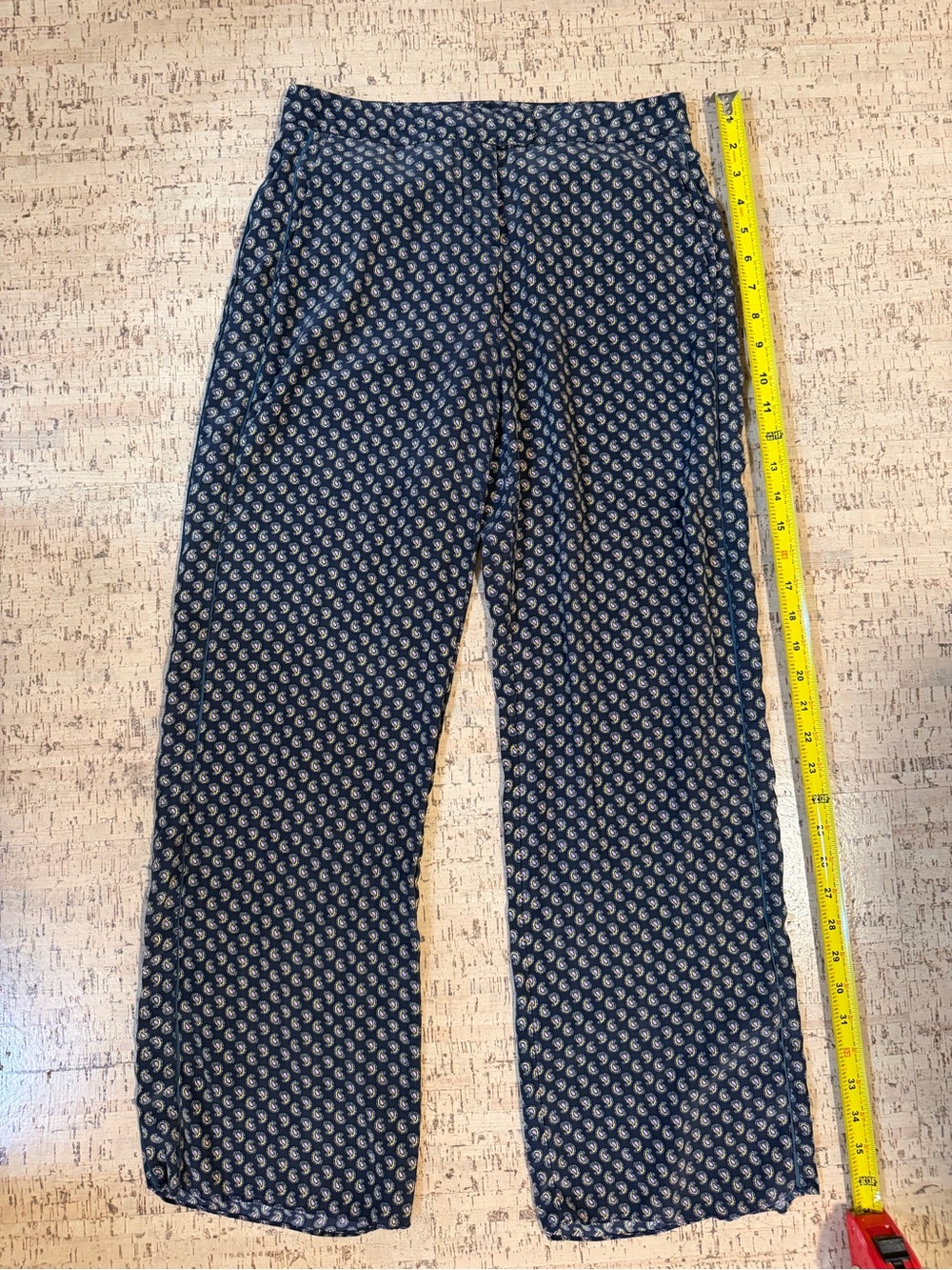 ETCETERA 100% Silk Paisley Print Pants Navy Straight Leg Size 0